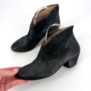 Elisanero Leather Ankle Boots Women 38 Black V-Cut Distressed Avant Garde Goth